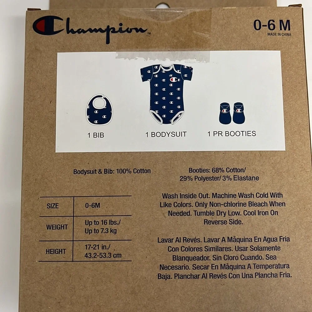 Champion 3 pc bodysuit and bib set with booties 1697